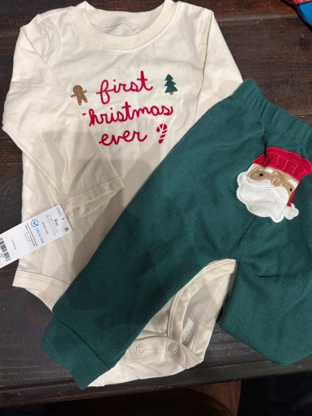 Carter's Cream and Green "First Christmas Ever" Baby Matching Set